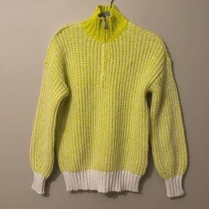 NWOT- Vero Moda high neck zip pull over chunky sweater, bright yellow, small